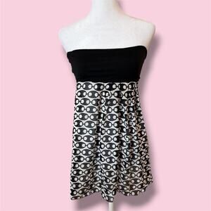 Y2K VDP Italian silk black and white strapless mini dress